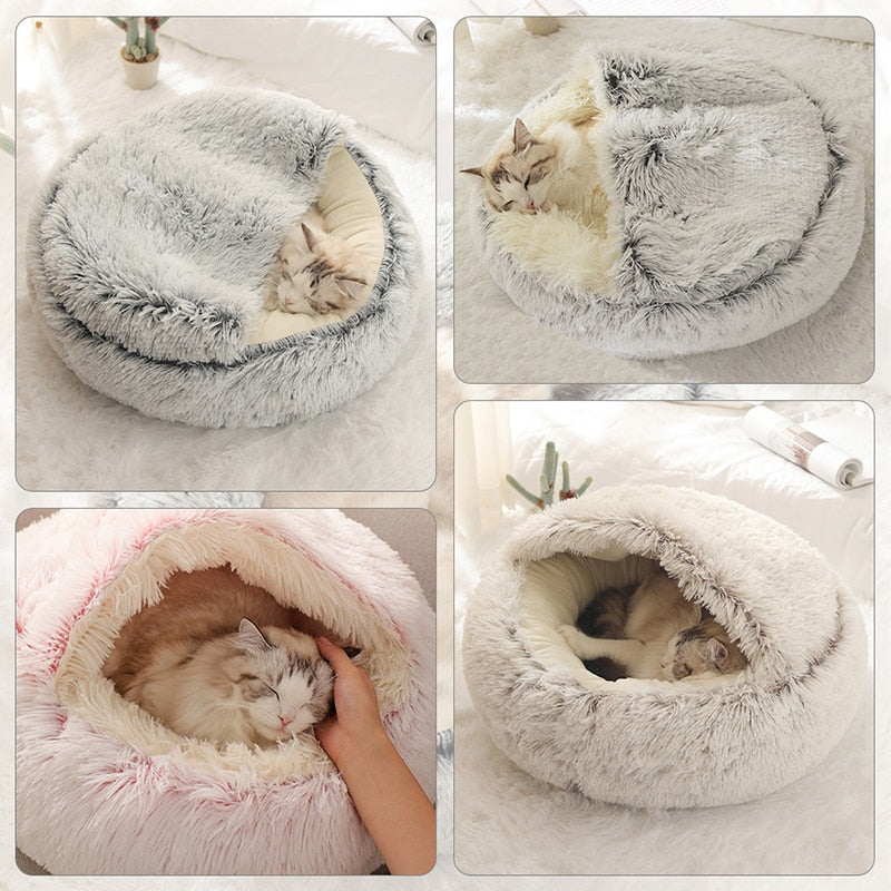 A warm plush bed for a cat or dog 