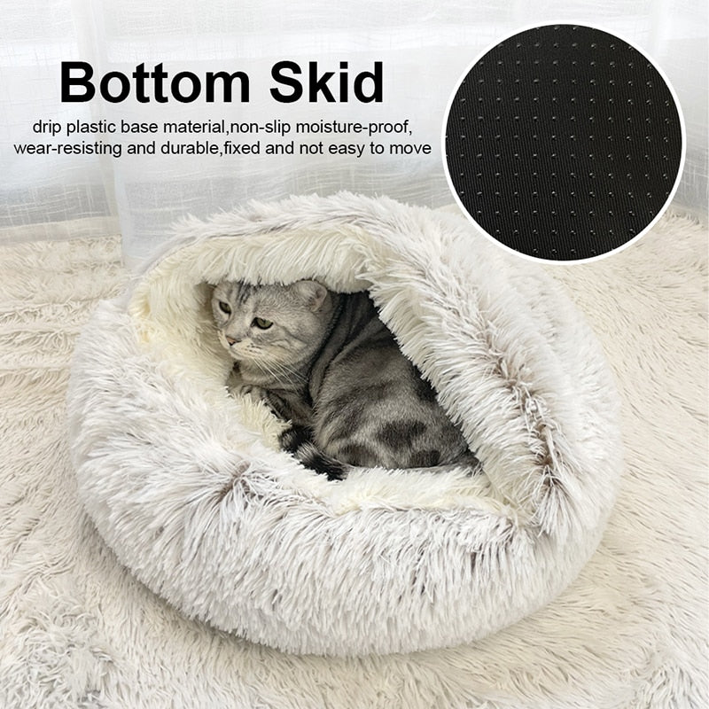 A warm plush bed for a cat or dog 