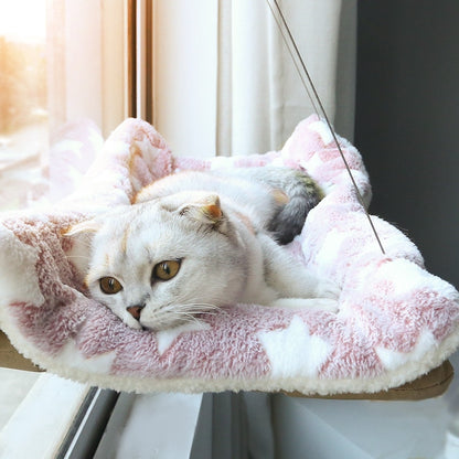 A cat hammock on the window 