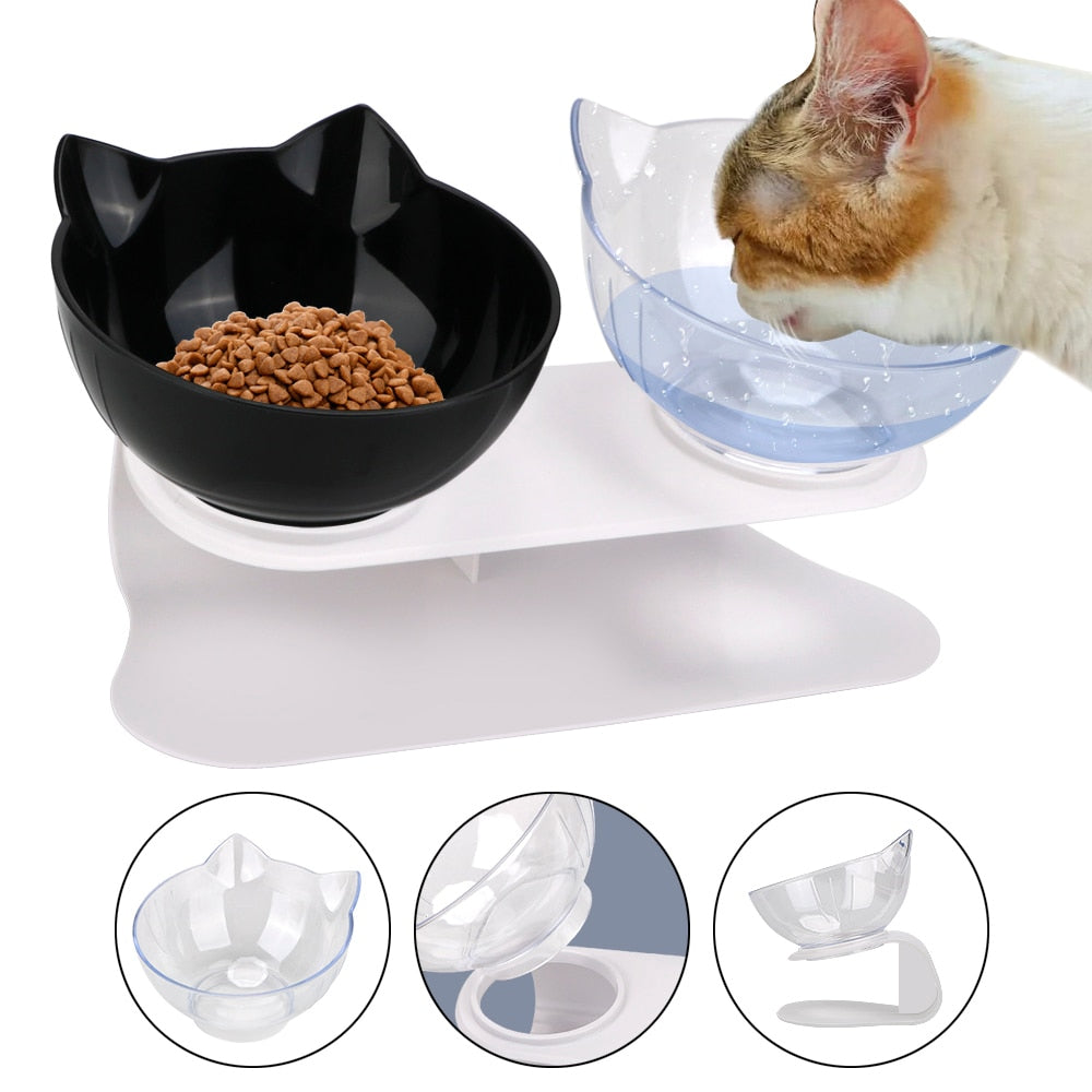 Anatomiczna podwójna miska dla kota na stojaku